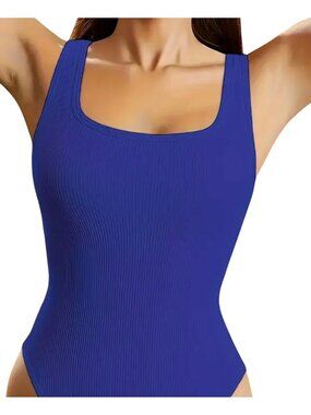 Ribbed Blue Sleeveless Bodysuit *Leotard*With Snap Closure*Sissy*Dancewear*L*New